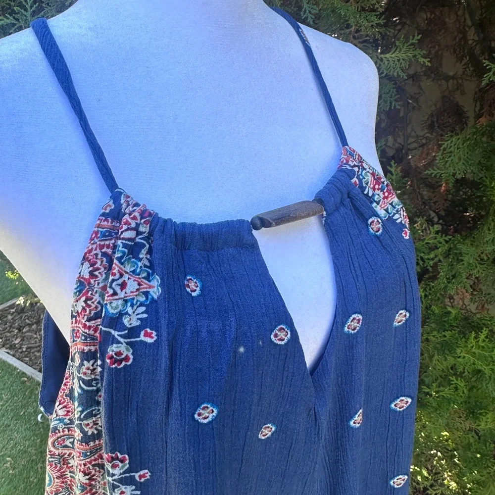 Women’s AUW Bohemian Navy Floral Halter Midi Dress size L - Picture 8 of 14